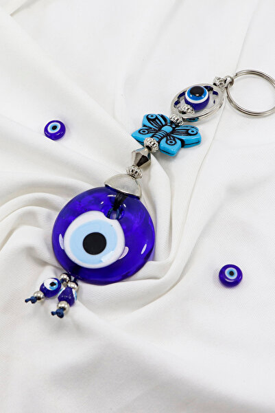 biuti Breloc din sticlă realizat manual cu mărgele Evil Eye, albastru închis,...