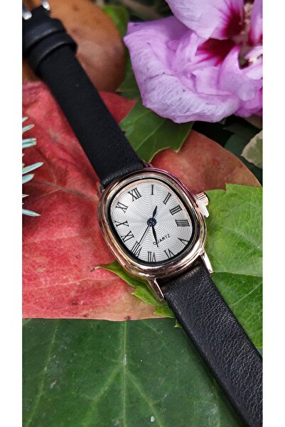 Melinora Rivka Ivory Oval Wavy Pattern White Dial Black Leather Cord Women Wristwatch