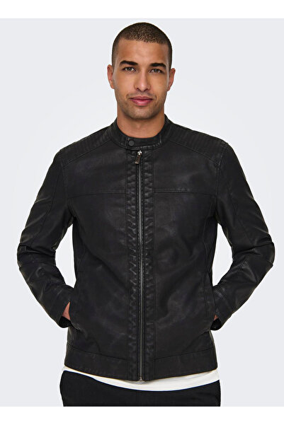 Only & Sons Μαύρο ανδρικό μπουφάν ONSMIKE PU RACER JACKET OTW NOOS