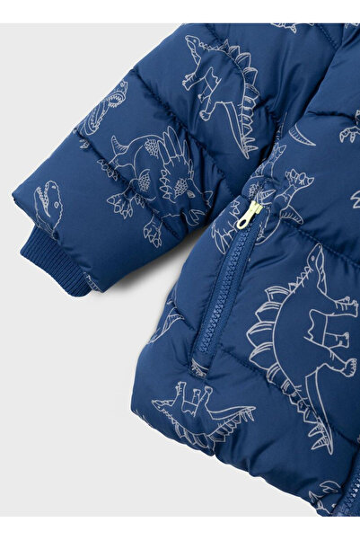 name ıt Koyu Mavi Erkek Fermuarlı Yaka Normal Kalıp Desenli Puffer Mont 13231303