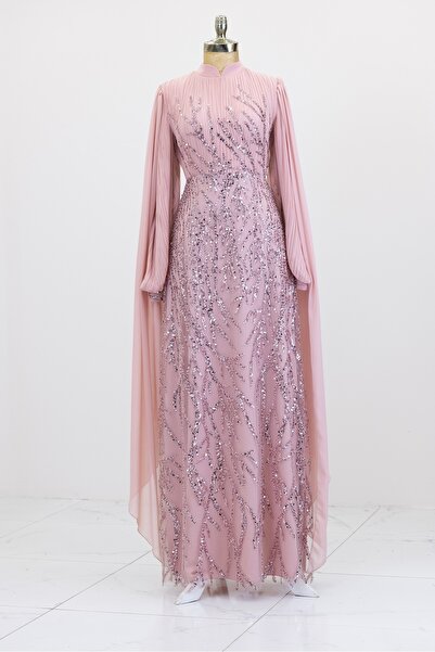 Surikka فستان سهرة إزجي بأكمام طويلة وغطاء رأس