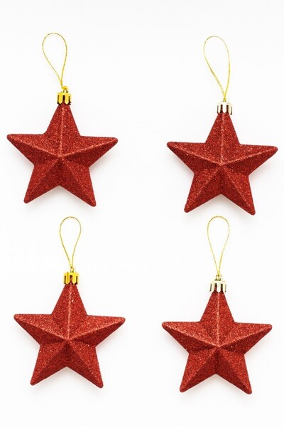 BeySüS Χριστουγεννιάτικο στολίδι για δέντρο Χριστουγέννων Αστέρι 4 τεμαχίων Κόκκινο