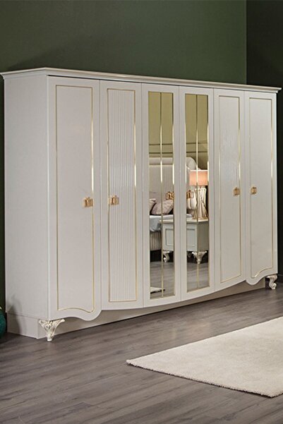 Modalife Hürrem Aynalı 6 Kapaklı Gardırop - Inci