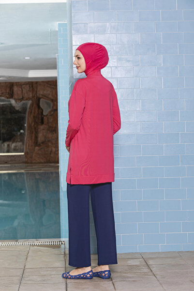 hazelin Women's Hijab Pink Pocket Long Sleeve Full Covered Tights Lycra Dress Swimsuit HZL24S-AR1254-15