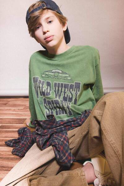 DeFacto Boys' Crew Neck Printed Long Sleeve T-Shirt G1816A825Au