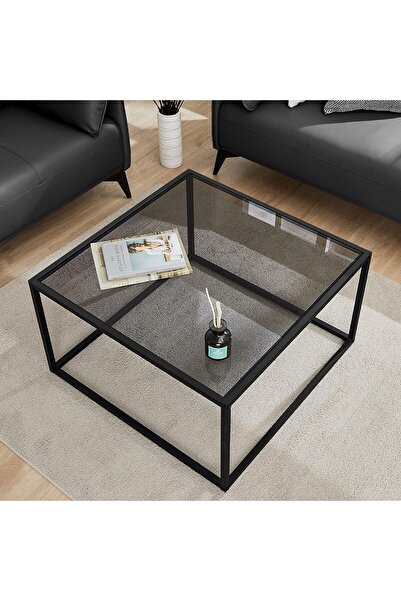 AGD Glass Coffee Table, Modern Simple Square Coffee Table, 27.6 x 27.6 x 15.7 inches for Living Room
