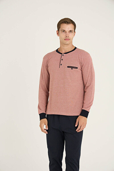 KLY Men's Midi Collar Sleeve Leg Ribbed Pajama Set Stylish Design 9261