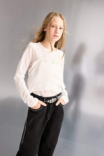 DeFacto Girls' Fitted Crew Neck Long Sleeve T-Shirt F8002A825Au