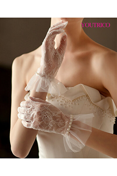 Youtrico Wedding Gloves Korean Lace with Pearl Detailing-Handmake-1PCS
