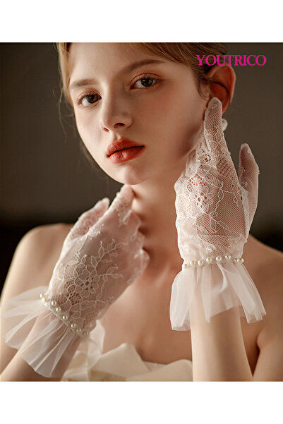 Youtrico Wedding Gloves Korean Lace with Pearl Detailing-Handmake-1PCS