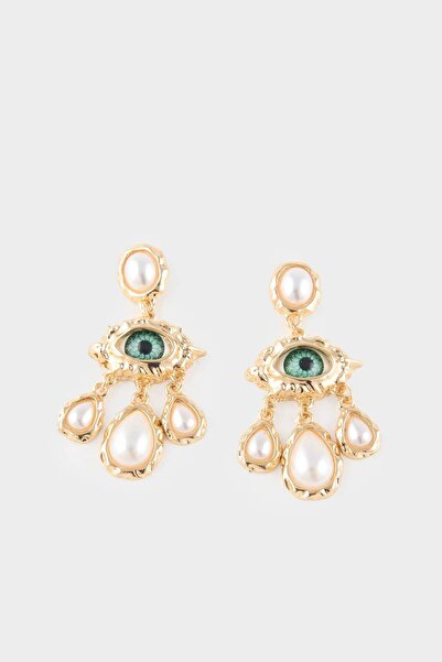 DeFacto Women's Evil Eye Themed Dangle Gold Earrings G0173Axns