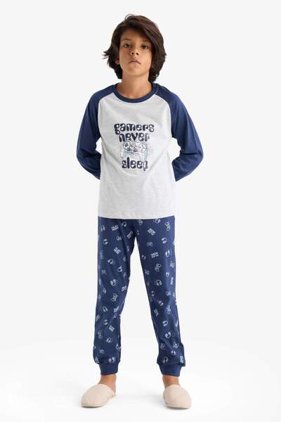 DeFacto Boy's Pajamas Set Printed Long Sleeve Top Long Bottom F1894A825Au