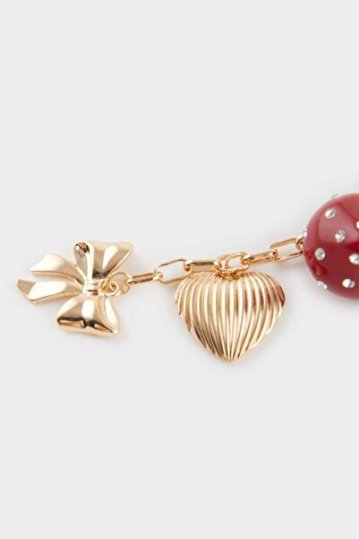 DeFacto سلسلة مفاتيح على شكل قلب ذهبي على شكل فراولة للنساء F6966AXNS