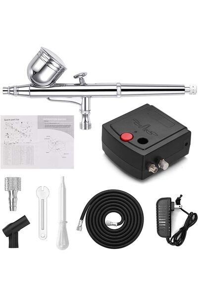 COOYA Airbrush Compressor Kit, Portable Double Action Spray Gun and Mini Air Compressor Set (Black)