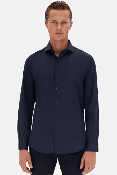 D'S Damat Ds Damat Slim Fit Синій італійський комір з рукавами, довгі рукави, легко прасується, дихаючий, чотири