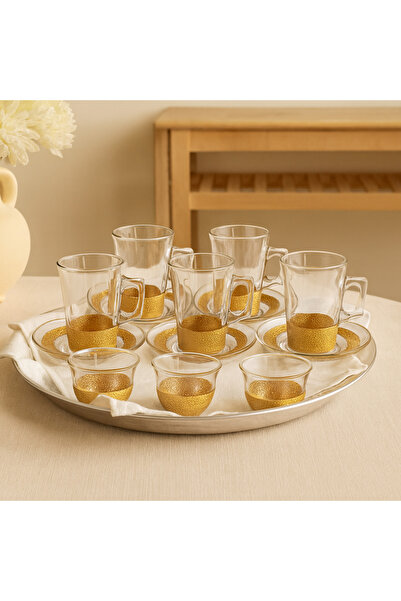 Dania طقم شاي وقهوة زجاج 18 قطعة مثلج ذهبي 145 مل