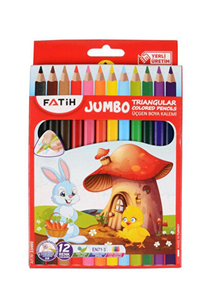 Fatih Üçgen Jumbo Kuru Boya 12 Renk Tam Boy Kuruboya