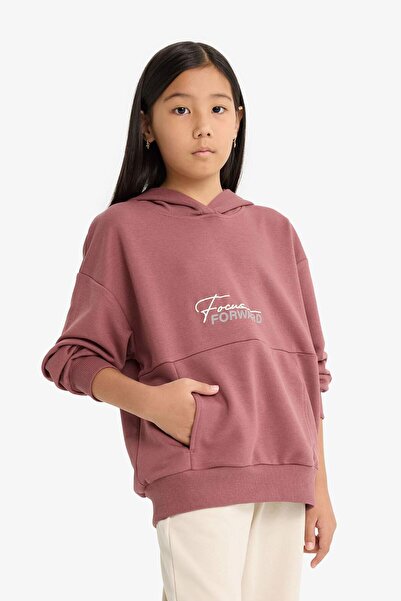 DeFacto Girl's Oversize Wide Fit Hooded Back Printed Sweatshirt F2794A825Au