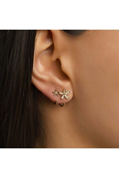 Piano Jewellery Latte Papatya Çiçeği Taşlı Altın Relax Piercing