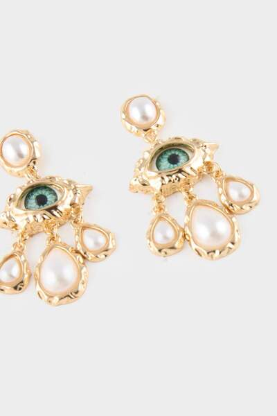 DeFacto Women's Evil Eye Themed Dangle Gold Earrings G0173Axns