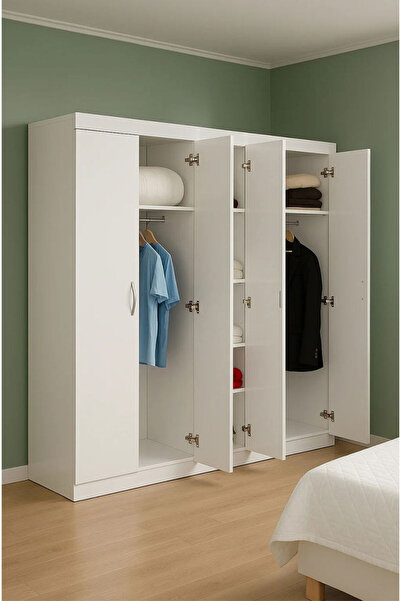 Modalife 5 Kapaklı Aynalı Yatak Odası Lüx Gardırop, Sade Dolap, Kıyafet Dolabı, Beyaz Gardırop Dolap