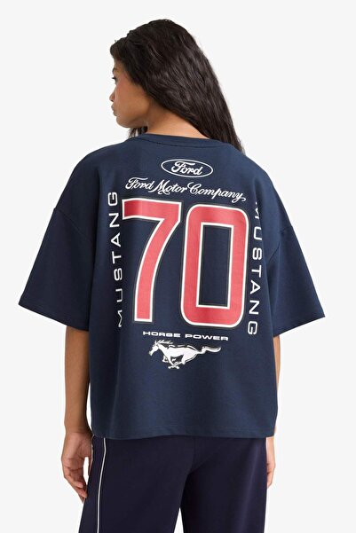 DeFacto Ford Motor Company Oversize Wide Mold Crew Neck Back Printed Short Sleeve T-Shirt G0219Ax25Au