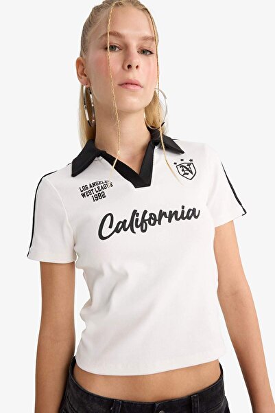 DeFacto Coool Fitted Printed Ribbed Short Sleeve T-Shirt F9536Ax25Hs