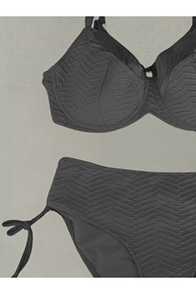 hazelin Women's Black Patterned Plus Size Lined Bikini Set Hzl25S-Lc4004