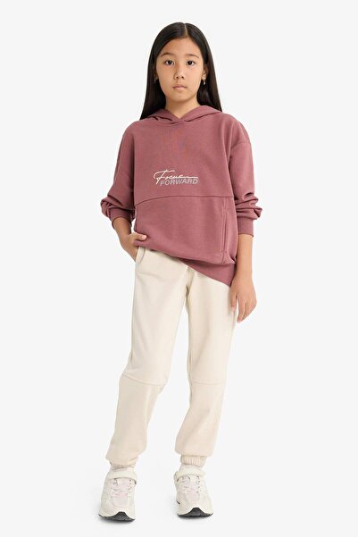 DeFacto Girl's Oversize Wide Fit Hooded Back Printed Sweatshirt F2794A825Au