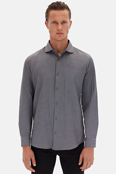D'S Damat Ds Damat Slim Fit Antrasit İtalyan Yaka Armürlü Uzun Kollu Kolay Ütülenebilir Nefes Alan Dört