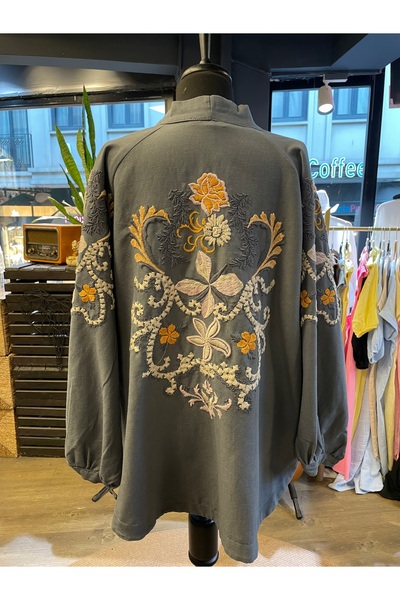 Dadali Women's Kimono Jacket with Embroidered Sleeves and Back Suitable for Summer Season Cotton