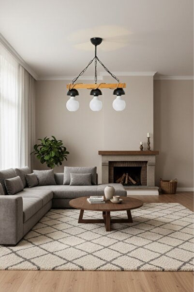 megüsa Doğal Ahşap 3 Lü Şapkalı Halatlı Rustik Tasarım Şık Avize aktuğ500, one size