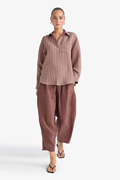 DeFacto Relax Fit Elastic Waist Straight Leg Ankle Length Trousers G0431Ax25Sm