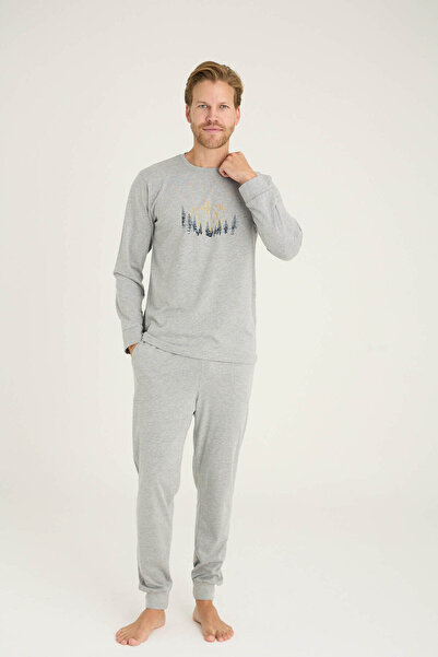 KLY Men's O-Neck Ribbed Pajama Set with Stylish Design 6032