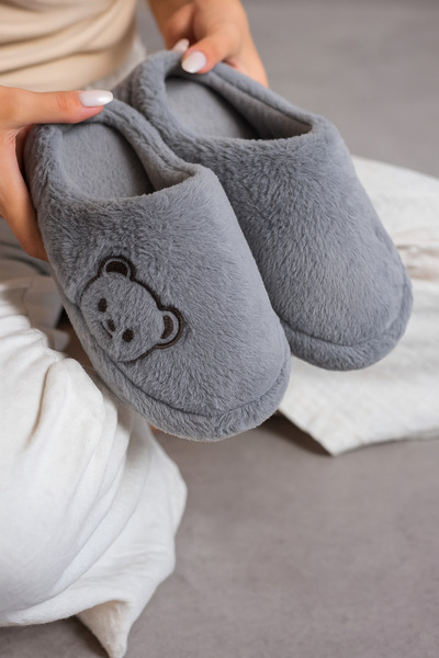 Nmoda Papuci de casă pentru femei cu model de ursuleț Papuci de pluș Papuci d...