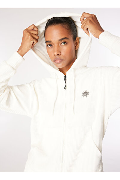 Discovery Expedition Kırık Beyaz Kadın Kapüşon Yaka Relaxed Fit Sweatmont D4W...