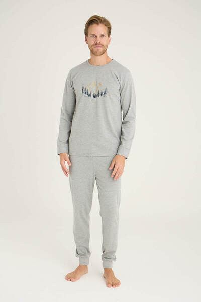 KLY Men's O-Neck Ribbed Pajama Set Comfortable Sleepwear