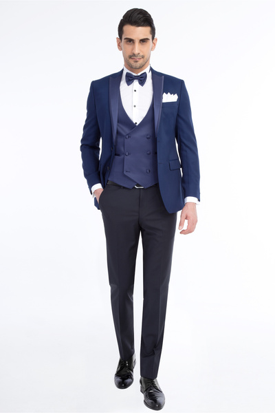 Kiğılı Slim Fit Dar Kesim Desenli Yelekli Smokin & Damatlık