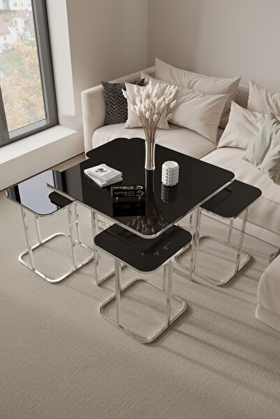 home plus mobilya 5'li Radüslü Gümüş Kaplama Siyah Aynalı Orta Sehpa & Zigon ...