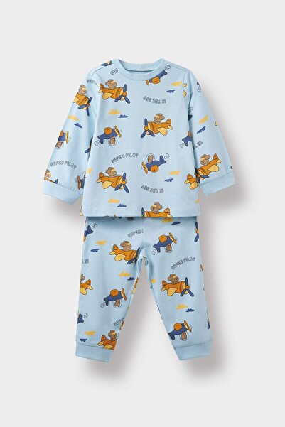 DeFacto Erkek Bebek 4'lü Pijama Takımı Uçak Baskılı Uzun Kollu Penye Üst Uzun Alt F7200A525AU