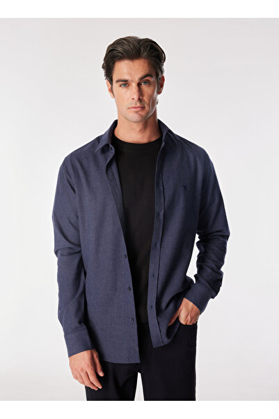 Fabrika Lacivert Melanj Erkek Basic Balıksırtı Gömlek F4WM-GML 2835