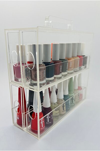 MAZERONREKLAM 2 katlı 4 çekmeceli 32 li Oje standı pleksi