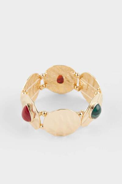 DeFacto سوار نسائي من الحجر باللون الذهبي والأخضر والأحمر الداكن F6773AXNS