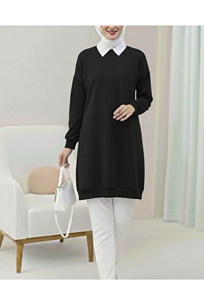 Modamorfo Hanorac din bumbac pieptănat cu decolteu crew - negru