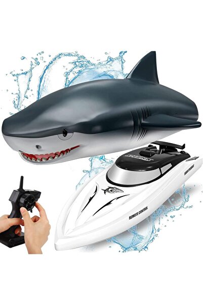 fulina لعبة سمكة قرش تعمل بالتحكم عن بعد، قارب تحكم عن بعد على شكل سمكة قرش RC لعبة 2 في 1، سمكة قرش كهربائية للأطفال