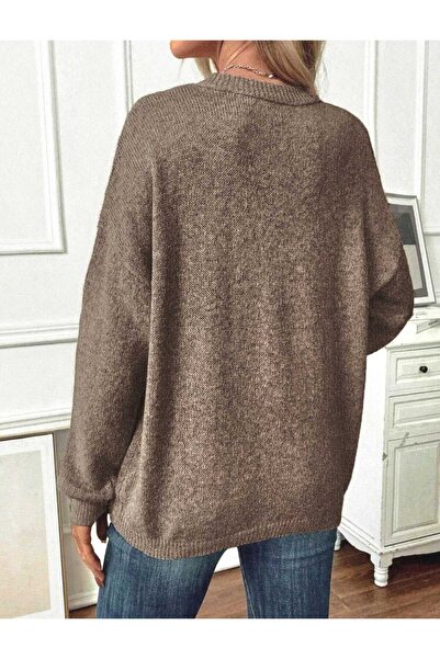 Bracha Crew Neck Long Sleeve Loose Model Woven Detailed Knitwear Sweater