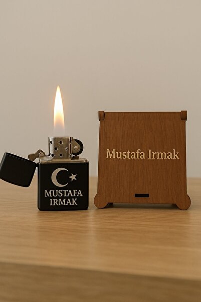 Mio Life Kişiye Özel Isimli Ay Yıldız Siyah Metal Çakmak