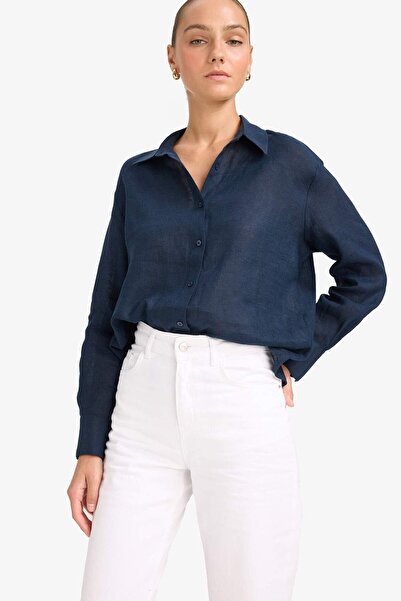 DeFacto %100 Keten Oversize Geniş Kalıp Uzun Kollu Gömlek Z6638AZ25SP