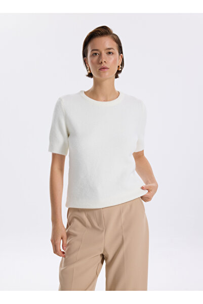 Fabrika Ekru Kadın Bisiklet Yaka Basic Fit Kazak F4WL-KZK0672