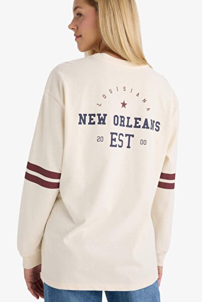 DeFacto Loose Fit Crew Neck Printed Sweatshirt F8831Ax25Au